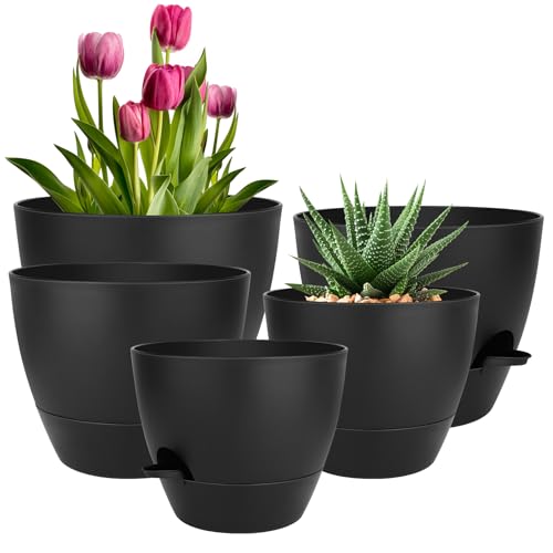 QRRICA 7/7.5/8/9/10 Inch Self Watering Pots for Indoor/Outdoor Plants - color: All Black, size: 10/9/8/7.5/7 inch