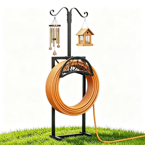 Heavy Duty Metal Garden Hose Holder - For Lawn, Patio and Garden, Adjustable Freestanding Outdoor Holder, Black, Removable Design for Easy Storage
