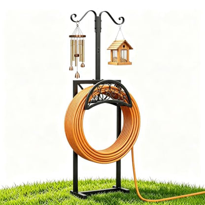 Heavy Duty Metal Garden Hose Holder - For Lawn, Patio and Garden, Adjustable Freestanding Outdoor Holder, Black, Removable Design for Easy Storage