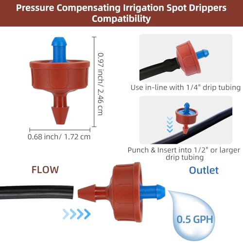30PCS 0.5 GPH Pressure Compensating Drip Irrigation Spot Watering Drippers/Emitters, Self-Cleaning Constant Flow Drip Irrigation Emitters Heads Irrigation Drippers Parts for Drip Irrigation System - color: 30PCS, size: 0.5 GPH