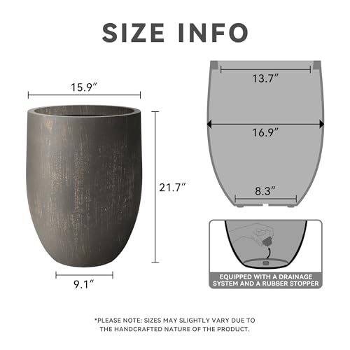 Kante Large Round Bullet Vintage BRN Concrete Planter 21.7" Tall, Outdoor - color: Antique Bronze