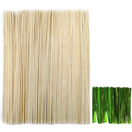TIHOOD 100PCS 18" Wooden Garden Stakes with 100PCS 4" Garden Ties, Green Bamboo Sticks, Floral Plant Support, Tomato Stakes (Natural) - color: Natural