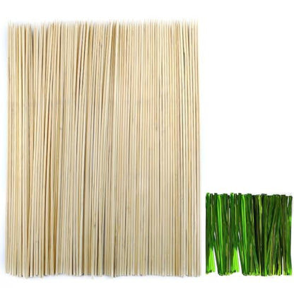 TIHOOD 100PCS 18" Wooden Garden Stakes with 100PCS 4" Garden Ties, Green Bamboo Sticks, Floral Plant Support, Tomato Stakes (Natural) - color: Natural