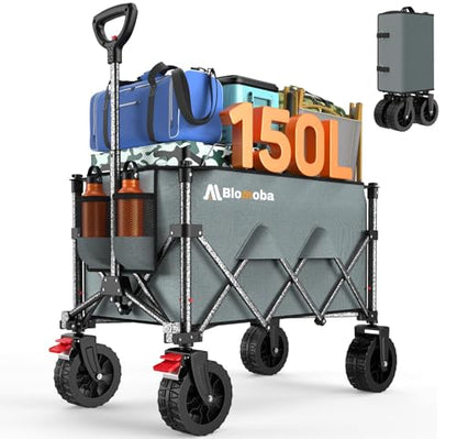 Blomoba Collapsible Wagon Cart, 150L Foldable Wagon with Wide Wheels, Grey - color: Gray, size: Large Without Tailgate