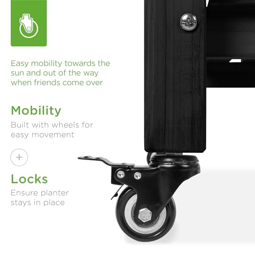 Best Choice Products Raised Garden Bed 48x24x32-inch Mobile Elevated Wood Planter w/Lockable Wheels, Storage Shelf, Protective Liner - Black - color: Black