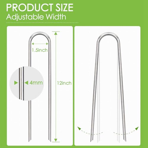 12 Inch Landscape Staples, 12/25/50/100 Pack Galvanized Garden Stakes, 8 Gauge Heavy Duty U-Shaped Ground Stakes for Weed Barrier Fabric, Irrigation Tubing, Fence, Outdoor Decorations - size: 12inch