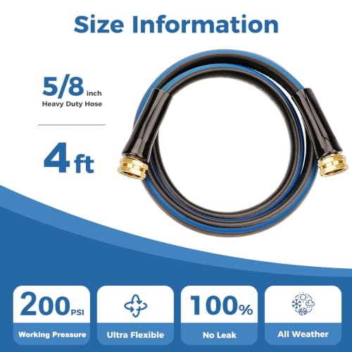 SheeChung Short Garden Hose 4ft x 5/8",Rubber Water Hose, Female to Female - size: 4ft-double females