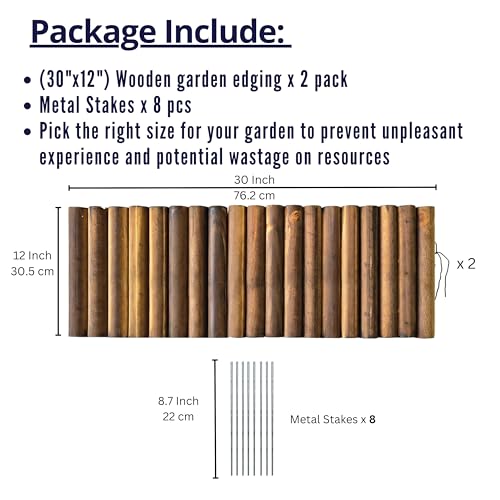 LaLaGreen Wooden Garden Edging Border (30x12in, 2 Pack) Wood Fence Panels - size: 12" x 2 Pack