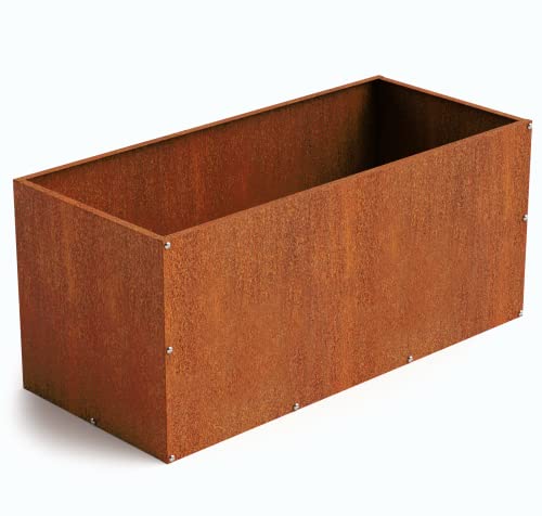 Corten Steel Rectangular Outdoor Planter Box, Rustic & Modern Farmhouse Design, Large Raised Metal Garden Bed for Commercial & Residential Use (36in x 16in x 16in) - size: 36in x 16in x 16in