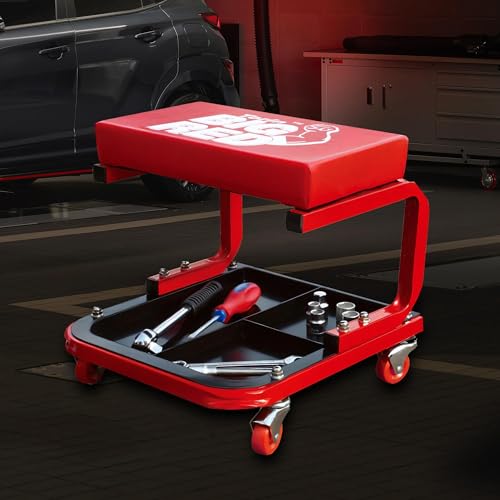 BIG RED Mechanic Stool with Wheels Rolling Creeper Seat - color: Red