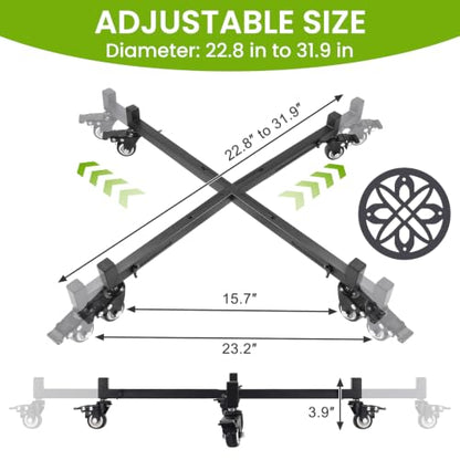 Heavy Duty Plant Caddy with Wheels, Adjustable 22.8-31.9" Diameter Rolling Plant Stand for Indoor/Outdoor, Plant Dolly with 4 Lockable Swivel Casters, Metal Planter Base for Large Pots up to 250 lbs