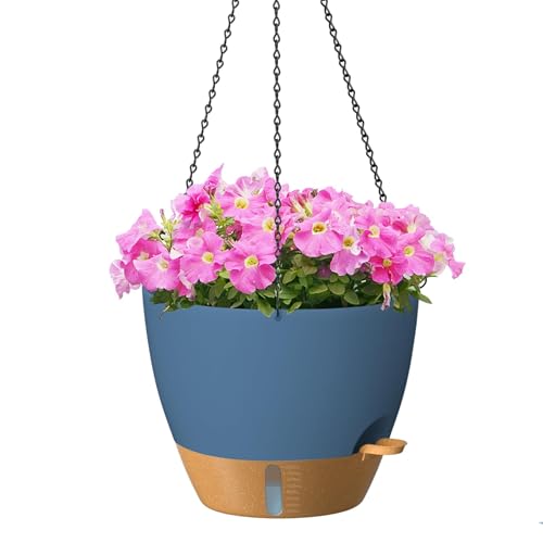 ZMTECH 12 Inch Large Self Watering Hanging Planters for Indoor Outdoor Plants - Water Level Indicator & Removable 60 Oz Reservoir, 1 Pack Plastic Hanging Basket for Window Porch Garden Balcony, Blue - color: Blue, size: 12 Inch