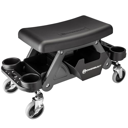 Powerbuilt Heavy-Duty Utility Rolling Seat Upgraded with Padding, Sturdy Locked in Trays, Premium Wheels for Garage Work - Grey 642924ECE - size: Foam Cushion