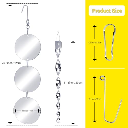 Factee Bird Scare Devices, 3.9 Inch Large 18PCS Reflective Discs Set + 6PCS Bird Scare Rods, Double-Sided Bird Reflectors Keep All Birds Away Woodpeckers Pigeons from Your House Garden Boat - color: Transparent