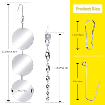 Factee Bird Scare Devices, 3.9 Inch Large 18PCS Reflective Discs Set + 6PCS Bird Scare Rods, Double-Sided Bird Reflectors Keep All Birds Away Woodpeckers Pigeons from Your House Garden Boat - color: Transparent