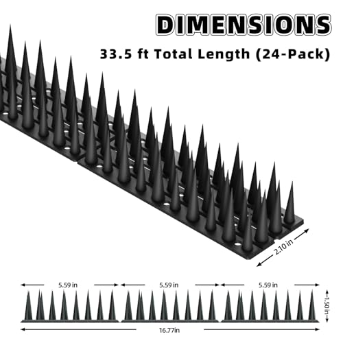 Bird Spikes, 24 Pack, 33.5 FT Total Coverage, Outdoor Bird Deterrent - color: Black, size: 24 pack