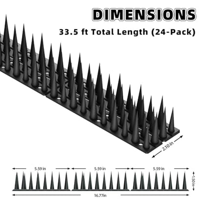 Bird Spikes, 24 Pack, 33.5 FT Total Coverage, Outdoor Bird Deterrent - color: Black, size: 24 pack