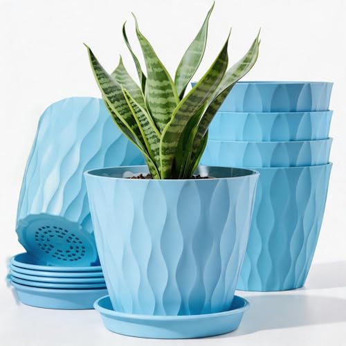 6 Pack Plant Pots with Drainage Holes, 4 Inch Plastic Indoor Flower Pots, Succulent Pots for Orchids, Violets, Succulents, Herbs, and Other Small Plant, Blue - color: Blue