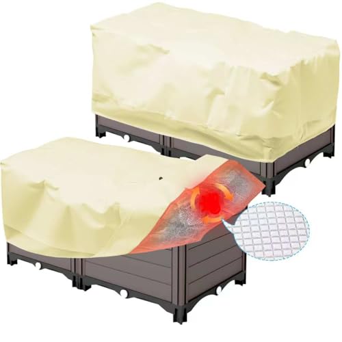 2 Pack 59" x 35" x 17" Upgraded Insulation Raised Garden Bed Cover with Thermal Aluminum Film Liner, Rectangular Plant Covers Freeze Protection Outdoor Winter Plants Frost Covers Blanket - color: White