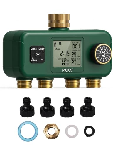 MOES 4-Zone Water Timer for Garden Lawn Hose, Brass 3/4 Inlet & Outlets - size: 4 Zones