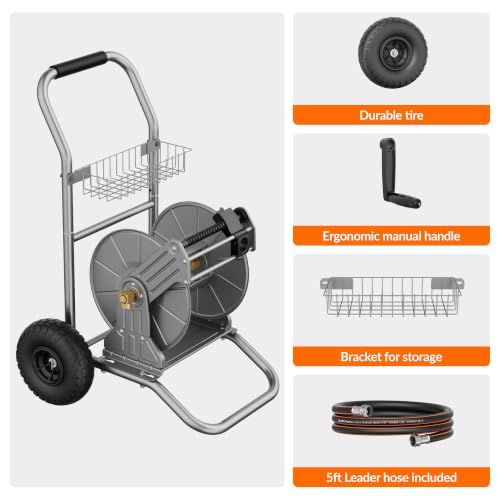 Giraffe Tools Garden Hose Reel Cart with Wheels, 200FT of 1/2 Capacity