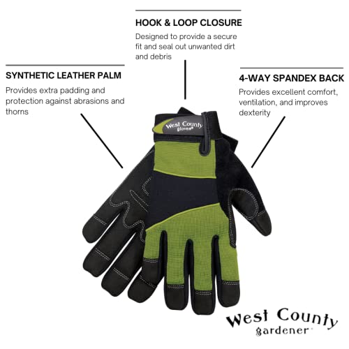 West County Women's Gloves -Work Gloves with Four-Way Spandex Backing - color: Black/Green, size: Small (Pack of 1)
