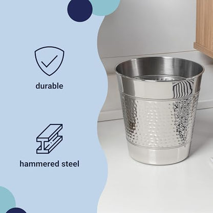 happimess Riley 2 Gal Hammered Steel Bin 10" H, Polished Steel - color: Polished Steel, size: Set of 1