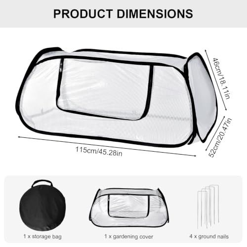 Garden Covers for Raised Beds, Pop up Garden Rows Plants Cover, Vegetable Mesh Plant Protector 45" x 18" x 20" Crop Cage for Protecting Seedlings Fruits Against Birds, Animals, with 4 Stakes - color: White+black