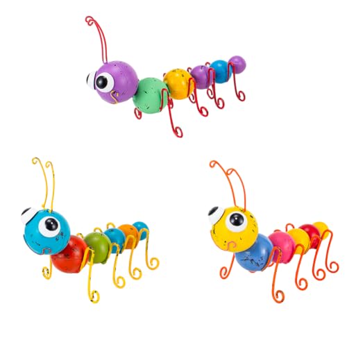 Metal Yard Art Colorful Caterpillar Figurines Set of 3 - color: 3 Pack Caterpillars