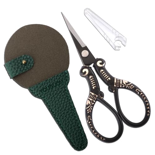YOUGUOM Small Crochet Scissors, Mini Sewing Shears with Cover - color: Black