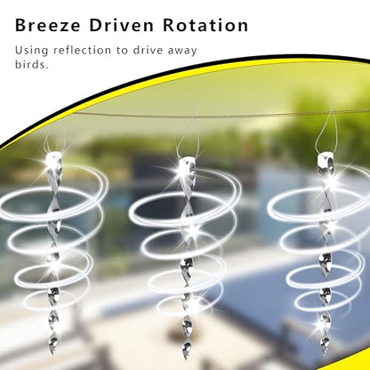 Bird Scare Rods Silver Hanging Plastic Bird Deterrent Device, Wind Driven Rotation Reflective Scare Rods to Keep Birds Away from House Windows Outdoor Garden Yard 12Pcs - color: Silver