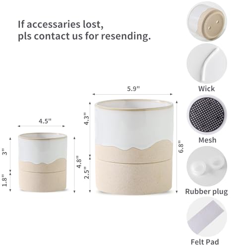 Nihow Self Watering Ceramic Planter, 4.5+6 Inch, White & Nature - color: White & Nature, size: 4.5"+6" Self Watering