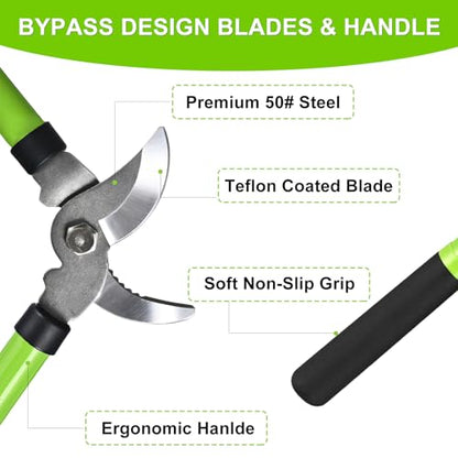 2Pcs High Carbon Steel Bypass Hand Loppers & SK5 Pruning Shears Set - style: handle loppers for gardening