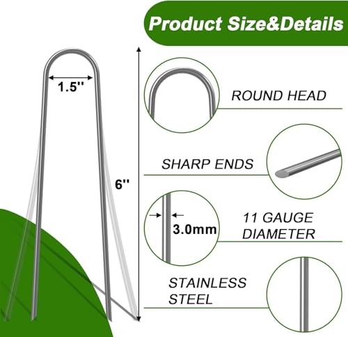 AAGUT U Shaped Garden Stakes 6 Inch, Galvanized Landscape Staples for Tube - size: 6" x 150 Pcs