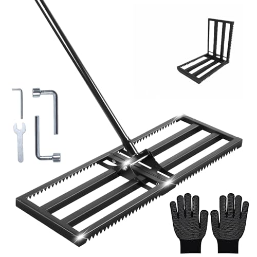 Top Soil Lawn Leveling Rake ,Lawn Sand Flea Rake Leveling 30”x10” Heavy Duty Leveler,Sand Spreader,16-77" Adjustable, for Sand,Top Soil Dressing,Yard Landscape,Ground Soil, Dirt,Grass
