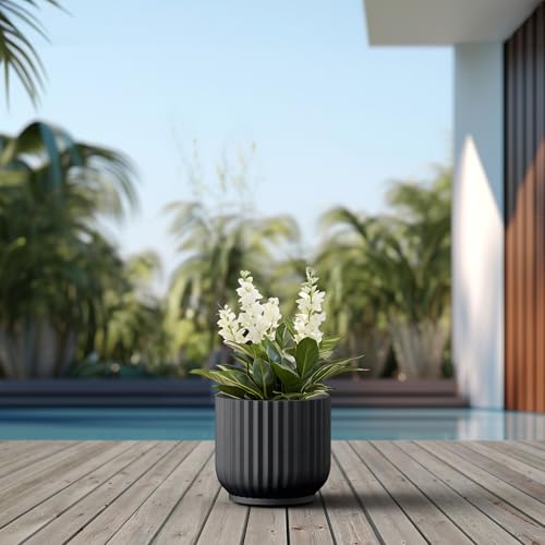 Kante Small Round Pedestal Black Concrete Planter 11" Dia, Outdoor - color: Black, size: 11"w x 9.8"h