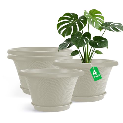 Quarut 12 Inch Pots for Plants,4 Pack Large Flower Pots with Saucer - color: Diamond Pattern-beige, size: 12 inch-4 Pack