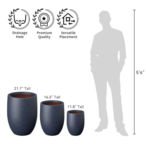 Kante Accent Round Curved Charcoal Concrete Planter 12.6" Dia, Outdoor - color: Charcoal, size: 16.5 Inch Tall