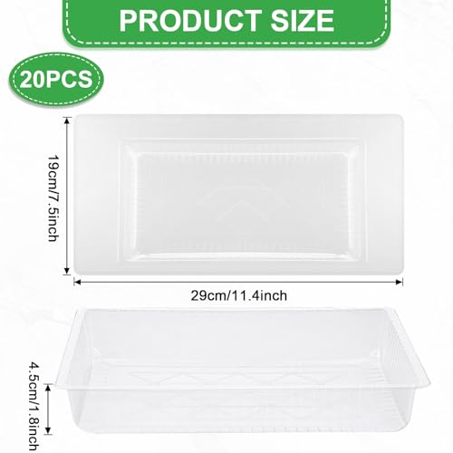 20 Pack Rectangular Clear Plant Drip Trays, Clear Plant Saucers for Indoors, Clear Plant Trays for pots, Thick Plastic Window Sill Plant Trays for Flower Pot Planter (11.4"x7.5")