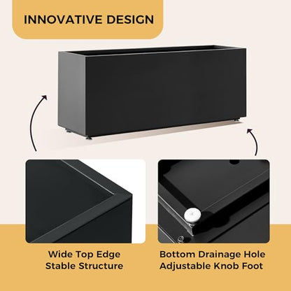 Outdoor Metal Planter Box 40Wx12Dx16H, Black - color: Black, size: 40Wx12Dx16H