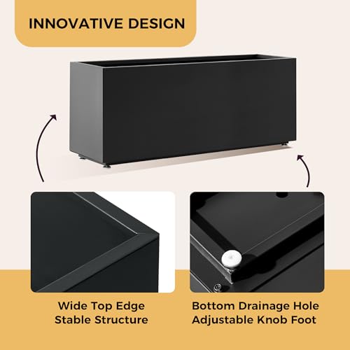 Outdoor Metal Planter Box 40Wx12Dx16H, Black - color: Black, size: 40Wx12Dx16H