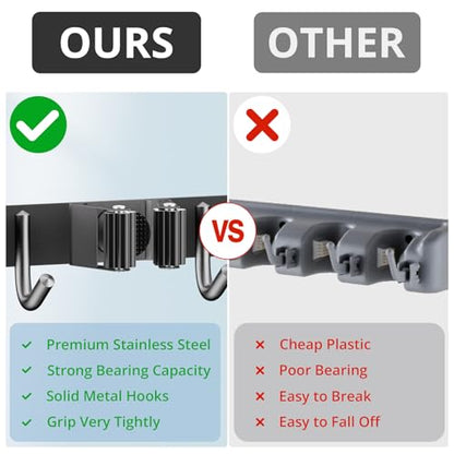 ZONGOOL 2 Pack Mop Broom Holder Wall Mount 3 Racks 4 Hooks Storage Black - color: Black, size: 2Pack 3R4H