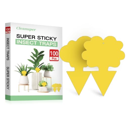 100 Pack Gnat Killer Sticky Traps for Plants - Yellow Fungus Gnat Sticky Trap for Indoor Houseplants, Fruit Flies, Whiteflies, Aphids - Family Friendly Design, Flower and Cloud Shapes - color: Yellow, size: 100 PCS