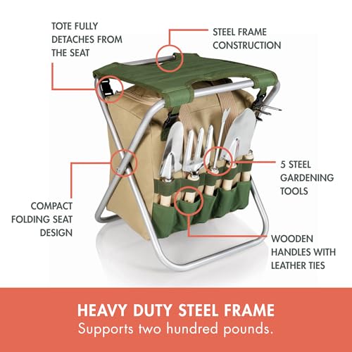 PICNIC TIME Garden Kneeler and Seat, Folding Gardening Bench, Portable Garden Stool and Kneeler with Detachable Tote Organizer for Weeding & Yard Work (Olive Green with Beige Accents)