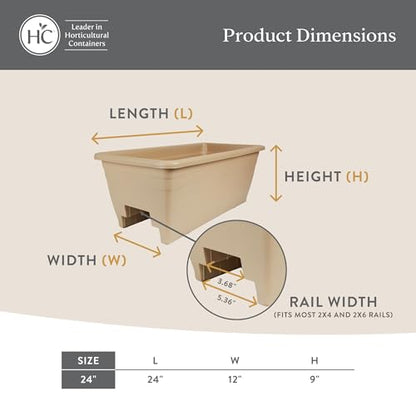 The HC Companies Deck Rail Deck Rail Planter Box, 24 Inch, Black, 1-Pack - color: Black