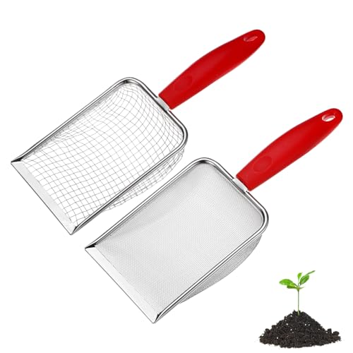 M METERXITY 2-Pack Gardening Soil Sifter, 5, 1 mm Mesh Stainless Steel Portable Gardening Sifter with Plastic Handle for Sand/Dirt/Rock Compost [White, Red] - color: White, Red, size: 5.0X5.0mm,1X1mm