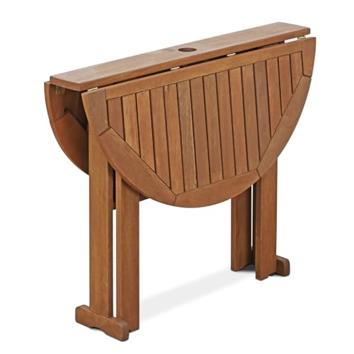 Furinno TIOMAN Outdoor Gateleg Round Patio Table, Natural - size: Gateleg Folding Table 35-inch Wide