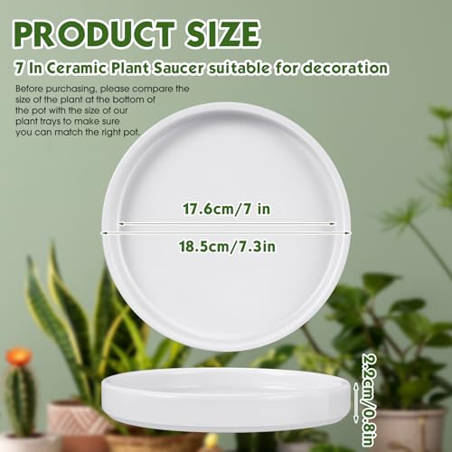 Zubebe 3 Pcs 7 Inch Ceramic Plant Saucers Round Plant Pot Water Trays - size: 7 Inch
