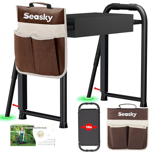 seasky Foldable Garden Kneeler and Seat, Anti-Tipping Gardening Bench Widened Thick Soft Kneeling Pad, Heavy Duty Gardening Stool with Tool Bag,Gardening Gift for Women