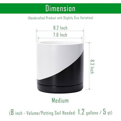 D'vine Dev 8.2 Inch Ceramic Planter Pot, Black White Diagonal, 94-O-D-K - color: Oblique Monochrome Black & White, size: Medium